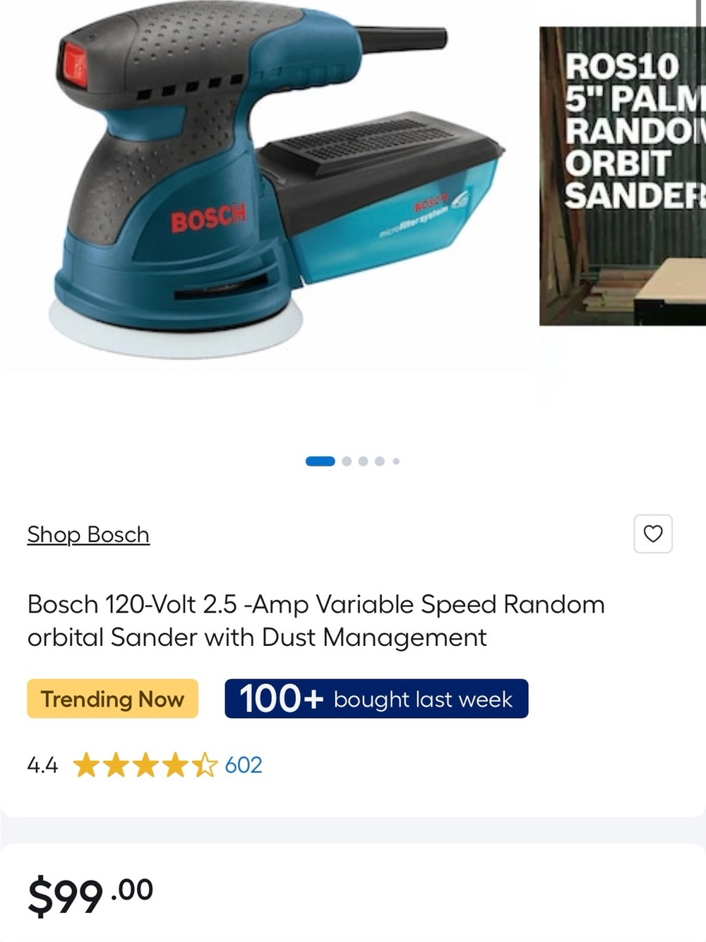 Blue and Black 5" Palm Random Orbital Sander - Variable Speed